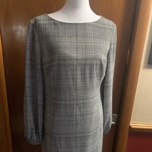 Lauren Ralph Lauren Black Houndstooth Long Sleeve Lined  Dress Petite Size 10P